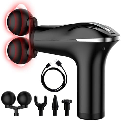 Image of Handheld Massage Gun Deep Tissue Double Heads, Portable Muscle Percussion Massager with 6 Speeds Quiet Muscle Therapy Massager for Athletes Workout Shoulder Body Relax Pain Relief (Double Heads-Black)