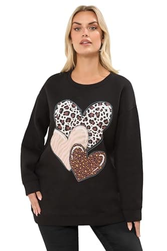 Image of Yours Curve Leopard Print Heart Sweatshirt - Women's - Plus Size Curve Black