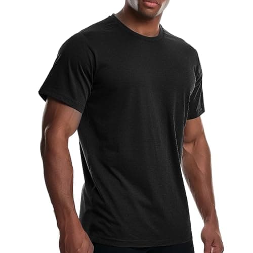 Image of Men’s Gym T-Shirts Bamboo Viscose Athletic Workout Sport Tee Activewear Loose Fit Training Casual Quick Drying Black