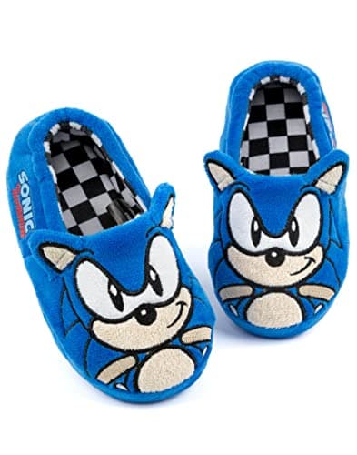 Image of Sonic The Hedgehog Kids Slippers | Boys Girls Blue Plush House Shoes with 3D Ears & Embroidered Face | Character Bedroom Mules for Pyjamas, Loungewear, Sleep, Dressing Gown | SEGA Official Merchandise