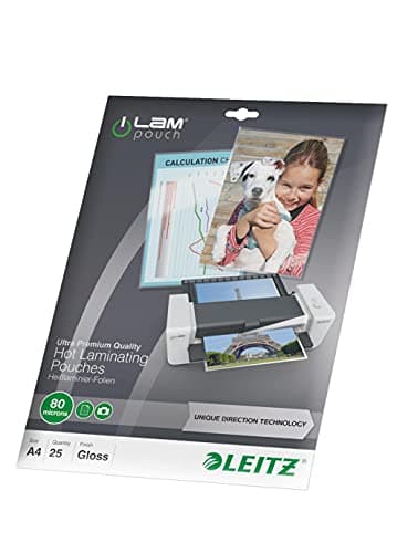Image of Leitz 74790000 Laminating Pouches Made of 80 Micron Thick Material (Transparent, Glossy, A4 and Udt) - Pack of 25