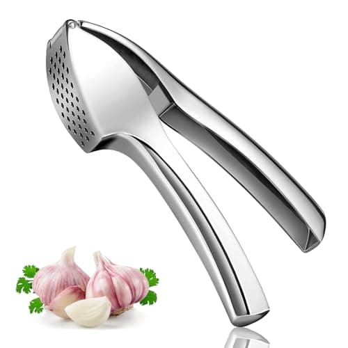 Image of Woobroo Premium Garlic Press, Heavy Duty Garlic Crusher and Mincer, Crush Garlic and Ginger Effortlessly, No Need to Peel, Rust Proof, Easy to Clean, Dishwasher Safe, Silver