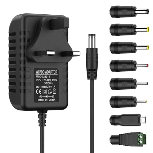 Image of Yisica 12V 1A DC Power Supply UK Plug AC Adapter with 8 DC Plug Tips, Converter Driver AC 100-240V Supply to 12V,Converter Adapter Transformer for CCTV Camera, USB 3.0 HUB, LED Lights