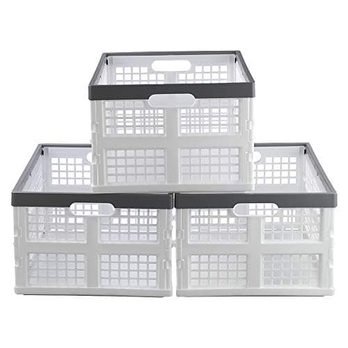 Image of Waikhomes Foldable Stackable Crate, Set of 3 Folding Crate, Storage Crates (White)