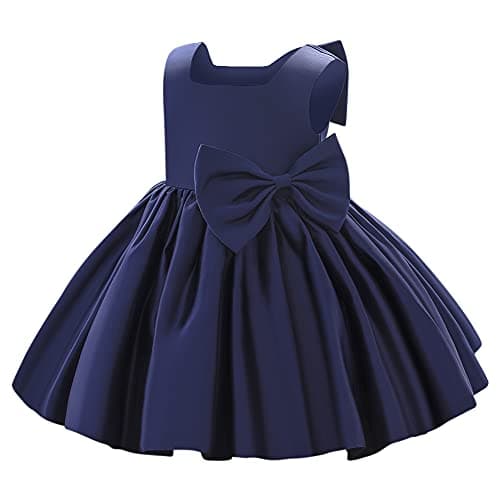 Image of Baby Girls Little Girls Bowknot Tutu Princess Prom Dress Formal Ball Gown Birthday Wedding Party Christening Baptism Dresses Navy Blue 6-12 Months