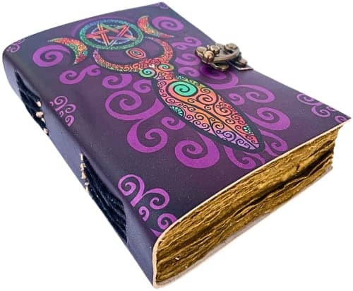 Image of Urban Leather 7 inch Mother Earth Moon Goddess Purple Vintage Journal for Men Women, UV Print Sketchbook Travel Leather Bound Journal Writing Notebook, Unlined Deckle Pages