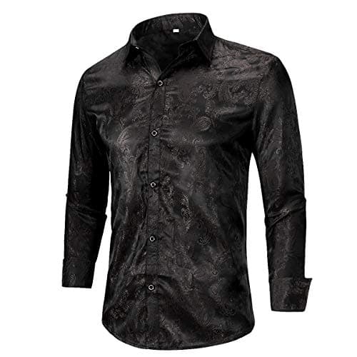 Image of Allthemen Men's Paisley Shirt Jacquard Shirts for Men Dress Shirts Long Sleeve Button Down Collar Casual Tuxedo Shirts Black S
