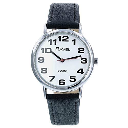 Image of Ravel Unisex Easy Read Watch with Big Numbers - Black/Silver Tone/White Dial