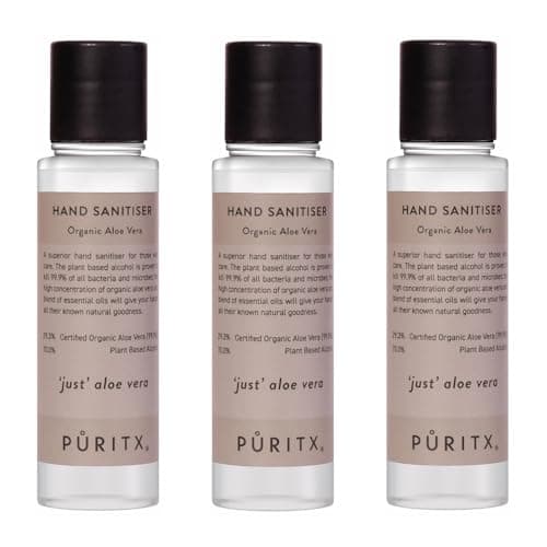 Image of 3 x Puritx Organic Just Aloe Vera Vegan Hand Sanitiser 60ml Travel Size