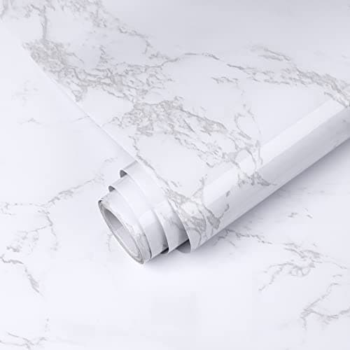 Image of Decoroom Marble Sticky Back Plastic Self Adhesive Paper 40X300cm Granite Grey White Marble Peel and Stick Wallpaper Waterproof Vinyl Film Roll for Kitchen Countertop Decoration Furniture Stickers