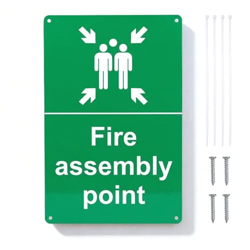 Image of 1 PCS Fire Assembly Point Sign Outdoor Aluminum Plate Signs for Emergency Evacuation Assembly Points 20x30cm Green