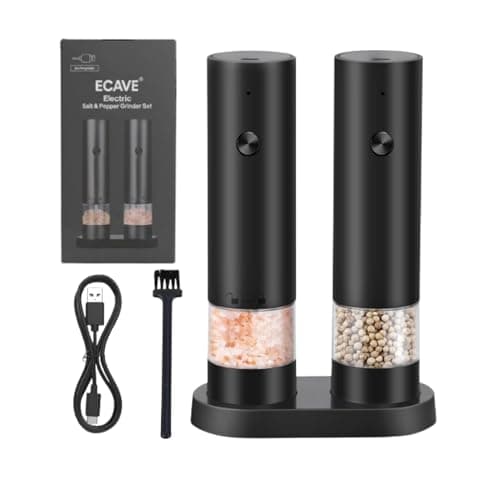 Image of ECAVE Electric Salt and Pepper Grinder Set USB Rechargeable Automatic Mills with Storage Base, Adjustable Coarseness Ceramic Spice Grinder, Washable Container for Kitchen, Picnic, BBQ & Camping