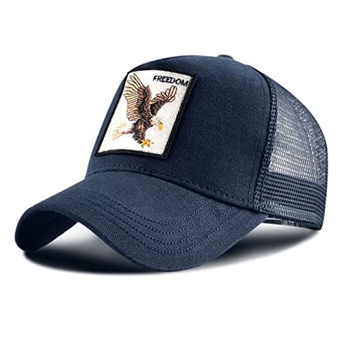Image of Baseball Cap for Men Women,5 Panel Adjustable Plain Trucker Cap Mesh Back Sports Casual Cap Summer Sun Hat for Unisex (Blue Eagle, One Size)