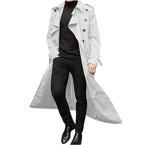 Image of Zeiayuas Mens Trench Coat Regular Fit Full Length Casual Smart Overcoat Formal Business Long Jackets Long Pea Coats Windproof Windbreaker Winter Warm Outwear UK Size 10-18