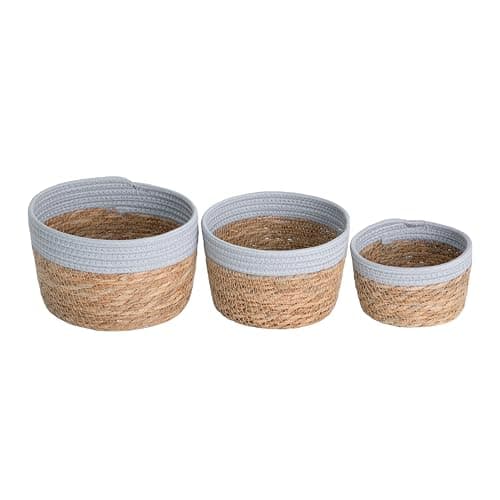 Image of Wickerfield Set of 3 Seagrass Storage Baskets for Shelves, Small Round Wicker Hamper Basket, Natural Woven Seagrass Organiser (Grey)