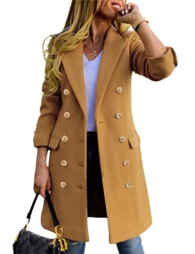 Image of IDEALSANXUN Womens Fall Winter Wool Coats Double Breasted Midi Peacoat Trench Coats, Camel, L