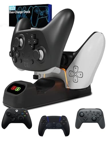 Image of Controller Charging Dock Stand for PlayStation 5 DualSense, Nintendo Switch Pro & Switch 2, Xbox Series X|S, Amazon Luna Google Stadia Dual USB-C Charger Orzly Design – Great Gamers Gift