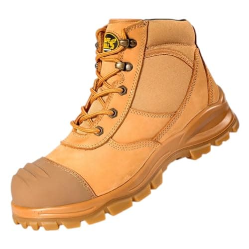Image of Men's Leather Nubuck Safety Ankle Boots, Steel Toe Work Hiking Walking Boots with Lace and Zip (Brown, One Size, UK Footwear Size System, Adult, Men, Numeric, Medium, 9)