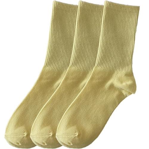 Image of Hamjax 3 Pairs Womens Casual Crew Socks Walking Cotton Socks, Lemon Cream Yellow