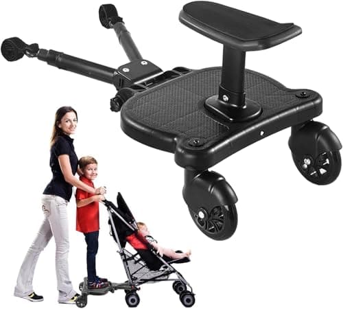 Image of Buggy Board with seat, Standing Board, Toddlers Stroller Board Kiddy Board Stable Two Wheel Design with Seat, Standing Board fits Any Pushchair (Black)