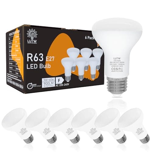 Image of LUTW R63 E27 LED Reflector Bulb, 9W Warm White 3000K, 60W Equivalent Spotlight, 900LM 120° Beam Angle Energy Saving Light, Non-Dimmable, Pack of 6