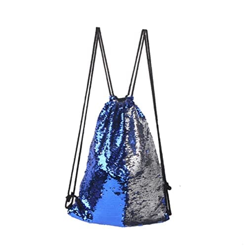 Image of SAFIGLE Sequin Rhinestone Bag Drawstring Backpack Silver Tote Bag Clutch Phone Pouch