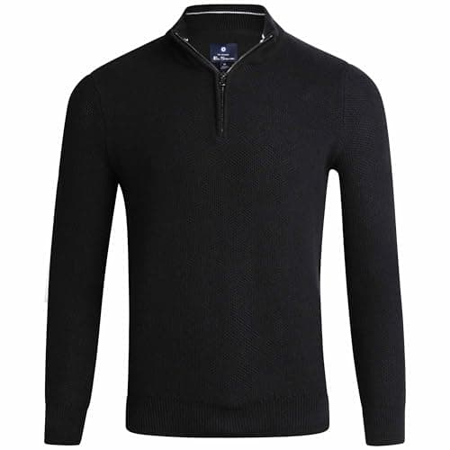 Image of Ben Sherman Men's Sweater - Casual Cozy Pullover Quarter Zip Sweater for Men (S-XL), Size X-Large, Black