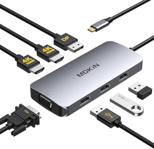 Image of MOKiN 7-in-1 USB C Hub Multiport Adapter, USB C Docking Station with 2 * 4k@60Hz HDMI, DisplayPort, VGA, 3*USB-A Port, Type C Hub Triple Display compatible for Dell/Lenovo/HP/Macbook