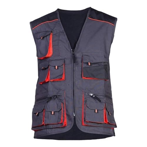 Image of Multi pocket Waistcoat Mens Safety Work vest Black and Orange for Construction workers, Mechanics, Electricians, Quality product, L