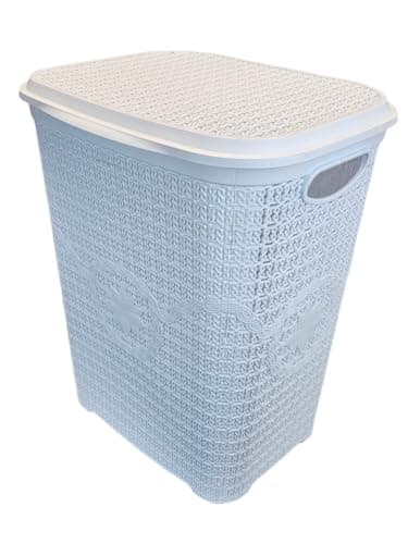 Image of Best House | Plastic Laundry Basket | WHITE | 65 Litres | Large | Knitted/Rattan Style | Laundry Storage Basket with Lid | Clothes Storage Washing Bin Basket Hamper for Bathroom Bedroom (Pack of 1)