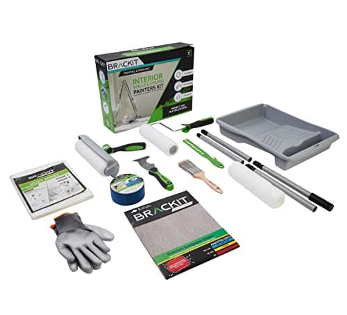 Image of Brackit Interior Walls & Ceiling Painter’s Kit- 17-Piece Decorators’ Supplies - for Indoor Painting with Rollers, Paint Brush, Paint Tray, and More - with a Complete Paint Roller Kit for Decorating