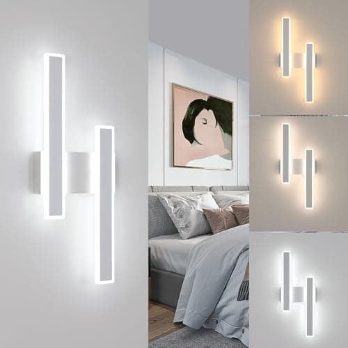 Image of DELIPOP Indoor Led Wall Lights, 32W 3600LM White Aluminum Modern LED Wall Lamp, 3000K/4500K/6500K Adjustable Color Temperature Wall Lighting Fixtures for Bedside, Hallway, Stair, Living Room, Bedroom