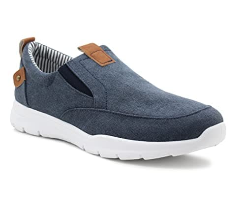 Image of Dr Keller Mens Canvas Denim Slip On Trainers Elastic Twin Gusset Casual Flat Low Top Sneaker Pumps (Navy, UK_Footwear_Size_System, Adult, Men, Numeric, Medium, Numeric_12)
