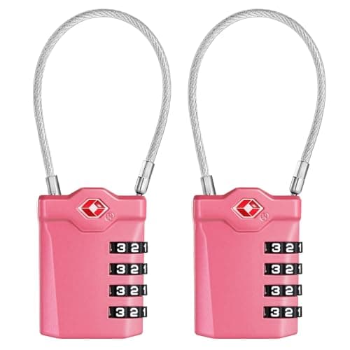 Image of ZHEGE Suitcase Locks, TSA Approved Luggage Locks with Open Indicator, Wire Padlock with White Numbers, 4 Digit Combination Padlock for Suitcase, Backpack, Laptop Bag, Lockers (Pink, 2Pack)