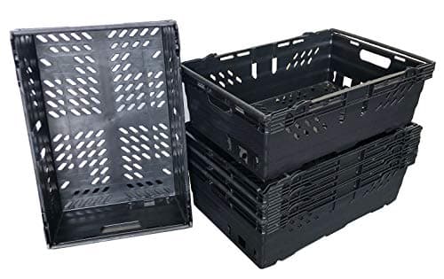 Image of 35 Litre BLACK Heavy Duty Stack Nest Bale Arm Plastic Supermarket Storage Box Swing Bar Container Crate! (5)