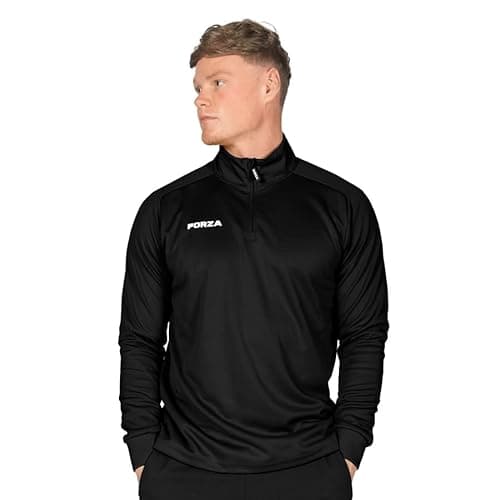 Image of FORZA Men’s Tracksuit Jacket | Quarter Zip Training Track Top – Mid Layer for Footballers, Runners & All Athletes [6 Colour Options] (UK, Alpha, L, Regular, Regular, Black)
