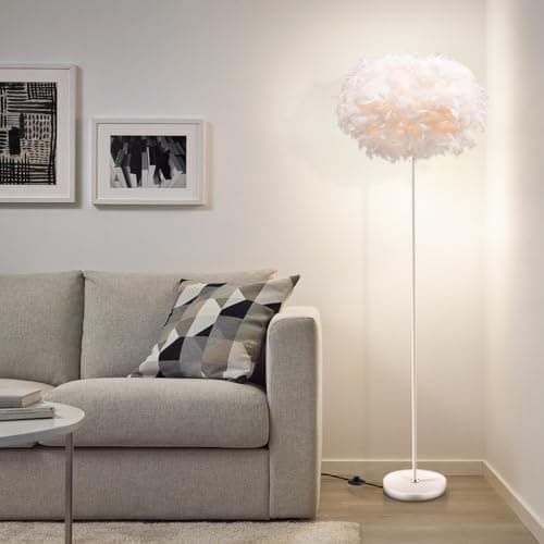 Image of Feather Floor Lamp,White Feather Lamp,Tall Lamps for Living Room,Home Office Decoration,Firebird Feathers Lampshade,Modern Standing Light Lamps Bedroom Dinningroom,Corner,Couch Side,E27 Base Holder