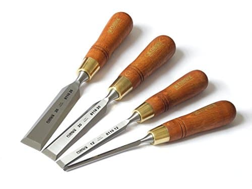 Image of Narex Czech Steel Premium 4 pc Set 6 (1/4"), 12 (1/2"), 20 (3/4"), 26 (1") mm Chisels w/White Beech Handles