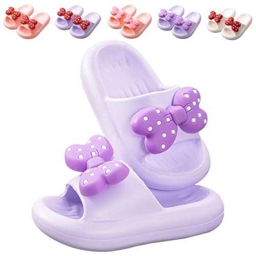 Image of Fadezar Kids Sliders Girls Boys Bow Dinosaur Summer Slippers Anti-slip Kids Flip Flops for Toddler Beach Pool Slide Sandals Purple UK 6-7 (CN 150)