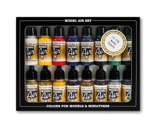 Image of Vallejo Model Color Set, 16 Basic Acrylic Paints for Airbrush, Matte Finish, 18 ml Bottles with Dropper, Ideal for WWII Aircraft Models