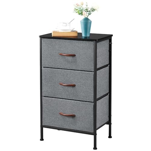 Image of Yaheetech Vertical Chest of Drawers, Storage Unit with 3 Fabric Drawers for Living Room/Bedroom/Closet/Hallway, Dark Grey