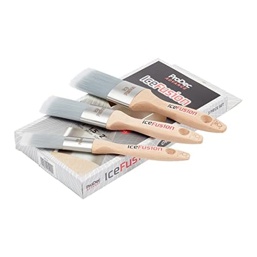 Image of ProDec Advance 3 piece Ice Fusion Oval Trade Synthetic Paint Brush Set for Painting with Emulsion, Gloss, Satin Paints Ideal for Skirting Board, Architrave, Curved Surfaces, Contains 1, 1.5, 2 inch