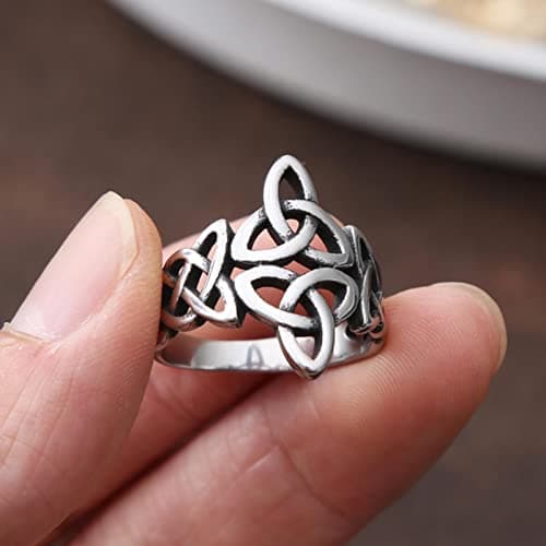 Image of XJruixi Triquetra Celtics Knot Ring Steel Color Nordic stainless steel Viking ring men and women Irish Celtic jewelry