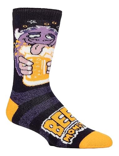 Image of HEAT HOLDERS SOCKSHOP Mens Socks - 1.6 TOG 'Lite' Warm Thermal 'Fun Feet' Novelty Patterned Socks Great Gift Idea in a 1 Pair Pack Size 6-11 Beer Monster