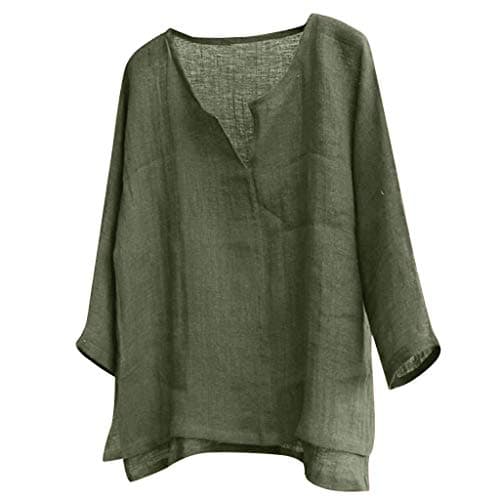 Image of Men's Linen Shirts UK - Men's Grandad Shirt Casual Long Sleeve Shirt Summer Hippie Shirts Loose Fit Wedding Tops for Men Grandad Collar Lightweight Vacation T Shirts Army Green