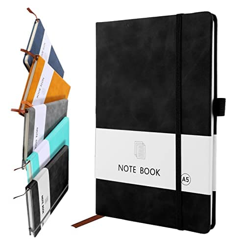 Image of A5 Notebook, Notebook A5 Note Book Note Pad Journal Notebook A5 Notepad PU Leather Notebook for Office School Home Business Writing & Note Taking 200 Pages (100 Sheets)- Black