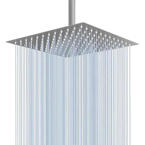 Image of 12 Inch Square Rain Shower Head - High Pressure Ultra Thin 304 Stainless Steel Showerhead, Matte Silver Finish with Silicone Nozzles - for Full Body Waterfall Coverage, Easy Lush Bathroom Experience