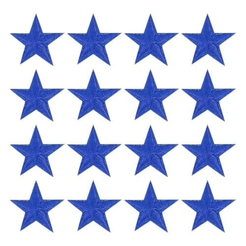 Image of sourcing map 16Pcs Iron on Star Patches, Sew on Star Embroidered Patches, Decorative Repair Patch Applique for DIY Crafts Backpacks Bags Hats Clothes, 29mm Blue