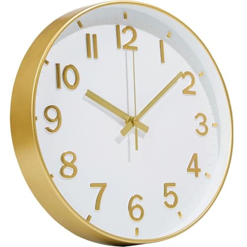 Image of Mabpedo Gold Wall Clock, 8 Inch Wall Clocks Battery Operated, Round Modern Non Ticking Silent Digital Analog Small Wall Clock for Bedroom Living Room Kitchen Office Gym Classroom Outdoor Clocks