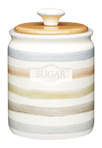 Image of KitchenCraft Classic Collection Striped Ceramic Sugar Container, Dishwasher Safe, 8 ml (28 fl oz) - Cream, 17 x 11cm
